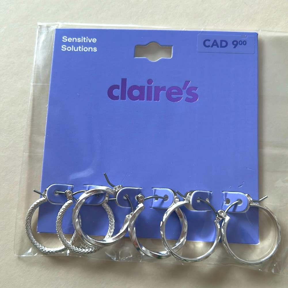 Set of 3 small silver hoop earrings